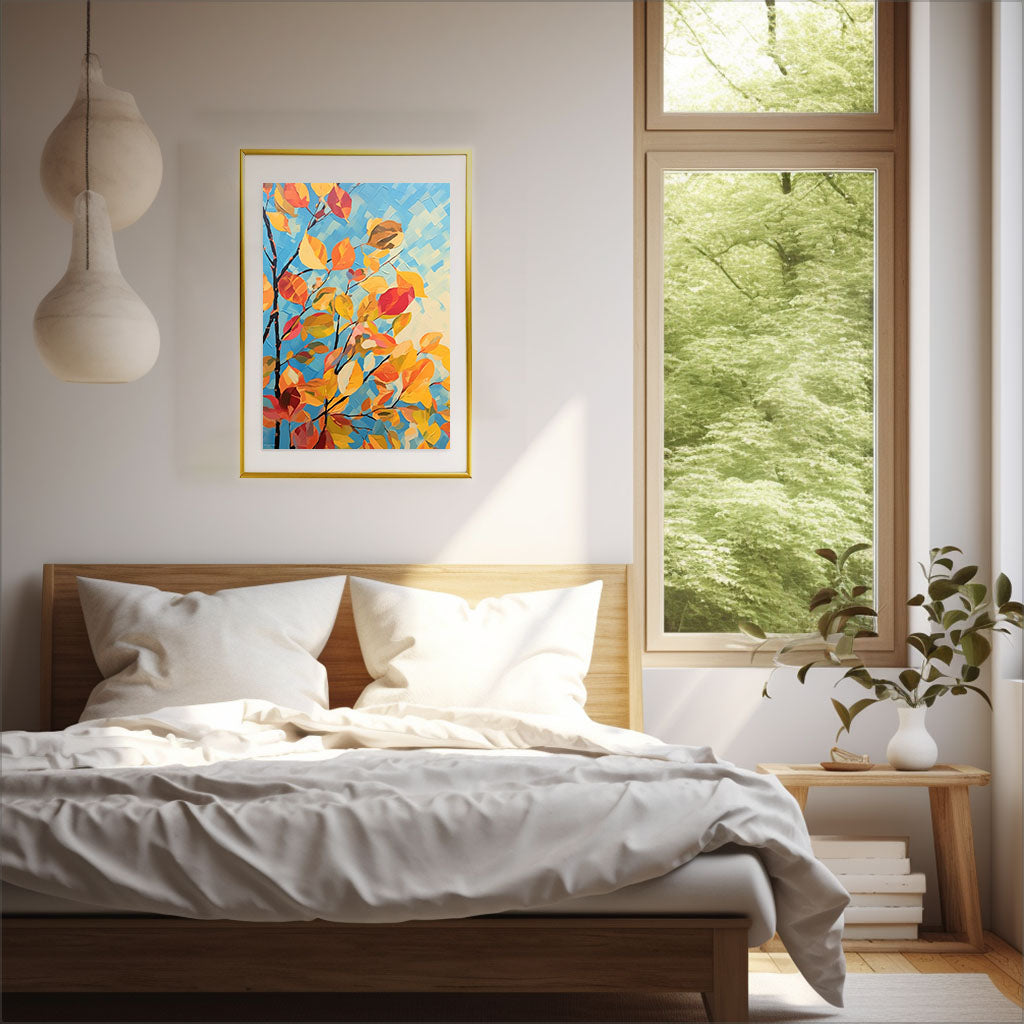 秋の紅葉のアートポスター寝室配置イメージ