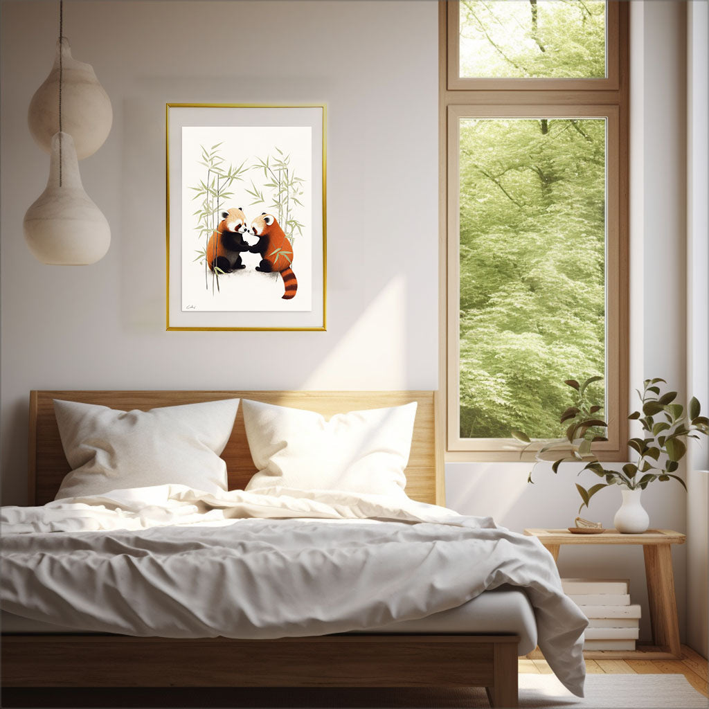 チャーミングなレッサーパンダのアートポスター寝室配置イメージ