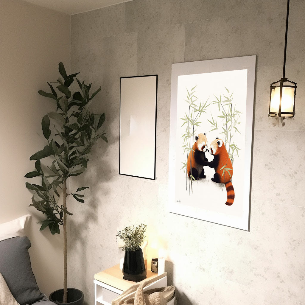 チャーミングなレッサーパンダのアートポスター廊下配置イメージ
