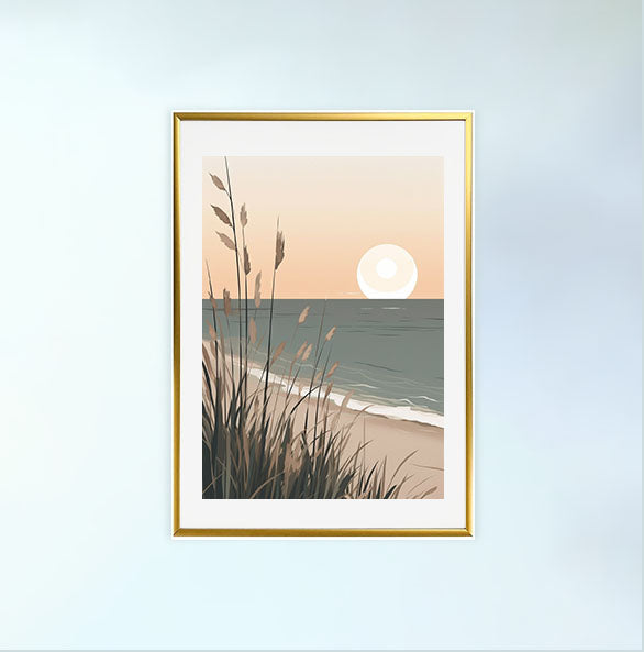 海岸植物のアートポスター金フレームあり