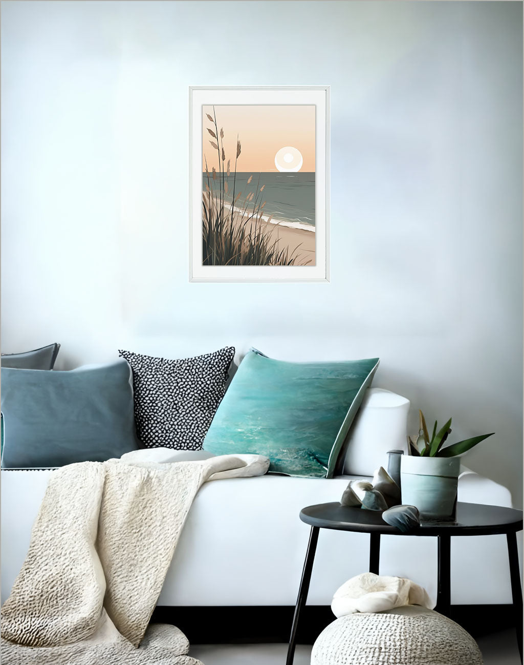 海岸植物のアートポスターソファ配置イメージ