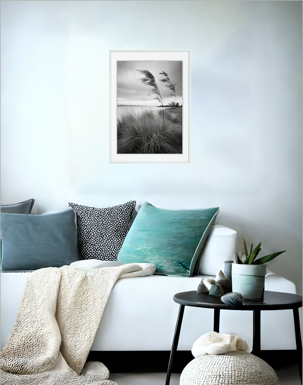 海岸植物のアートポスターソファ配置イメージ