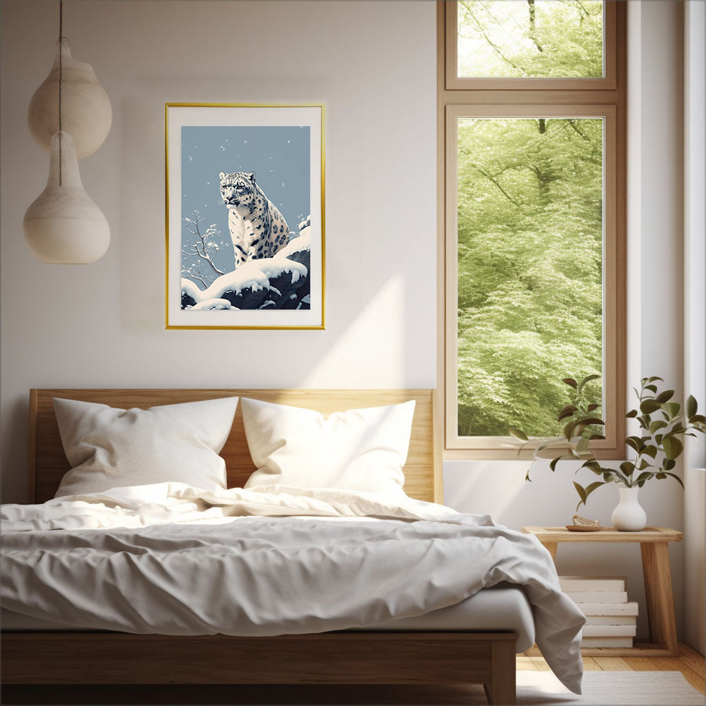 エルーシブ・スノーレオパードのアートポスター寝室配置イメージ