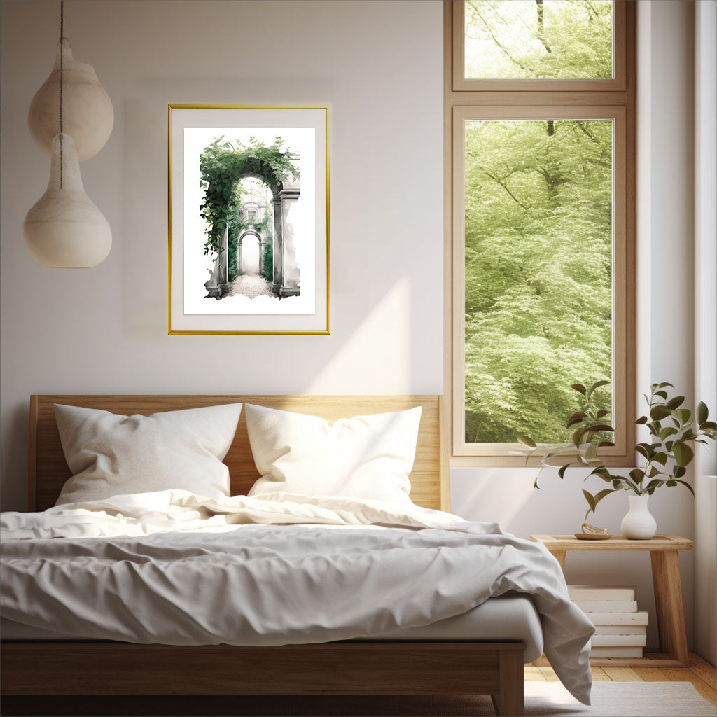 エンチャンテッド アイビー アーチウェイのアートポスター寝室配置イメージ