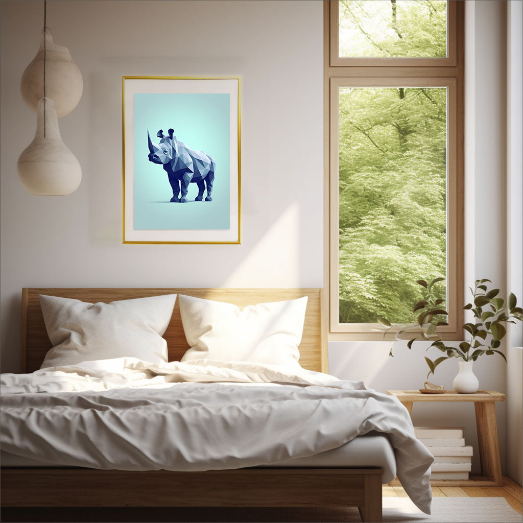 絶滅危惧種サイのアートポスター寝室配置イメージ