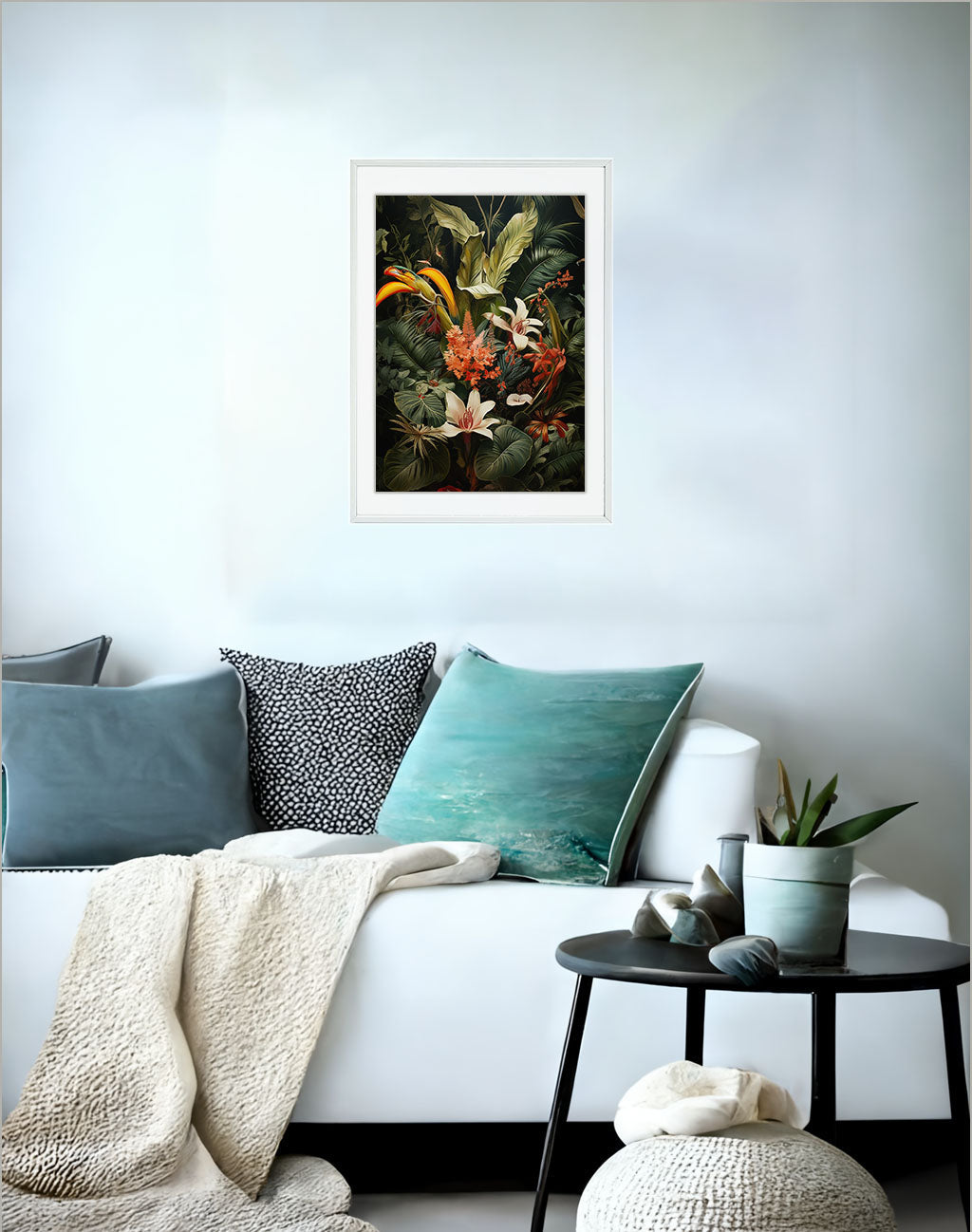 ビカクシダのアートポスター:Eupatorium_makinoi_71df / 北欧_植物__のポスター画像ソファ近くに設置したイメージ