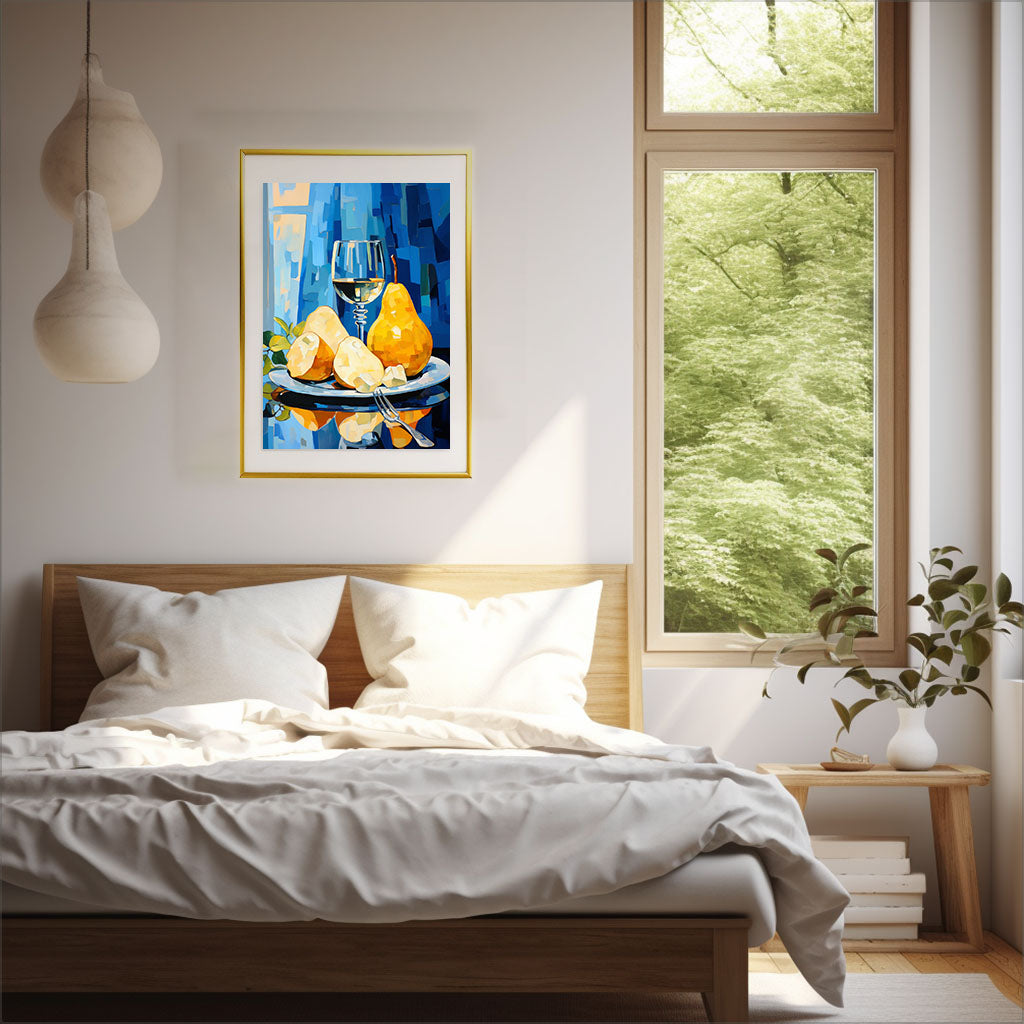 洋梨のアートポスター寝室配置イメージ