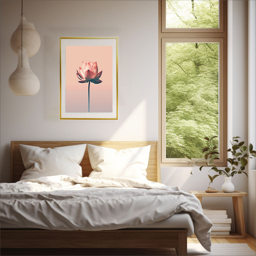 フローティングロータスのアートポスター寝室配置イメージ