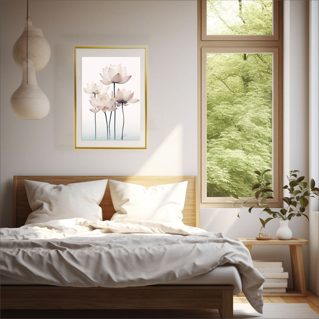 フローティングロータスのアートポスター寝室配置イメージ