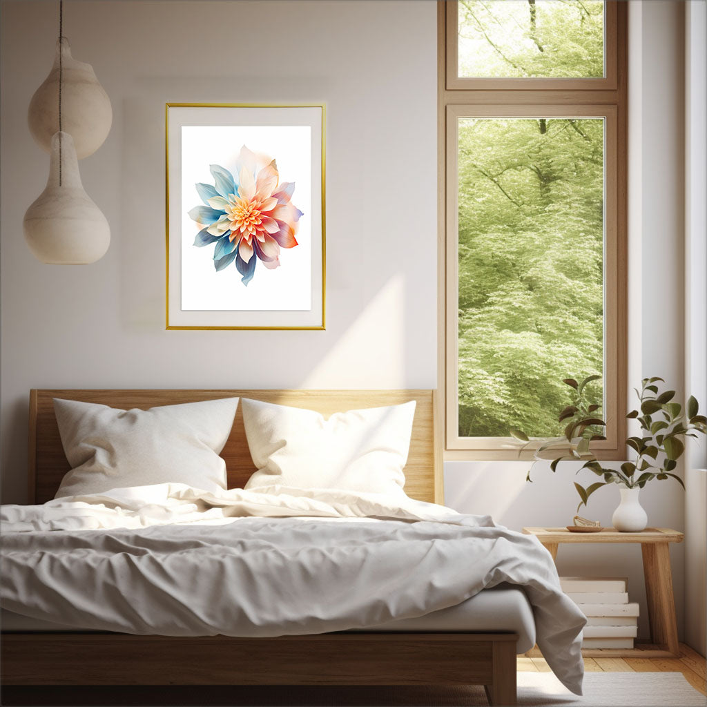 フローラルカレイドスコープのアートポスター寝室配置イメージ