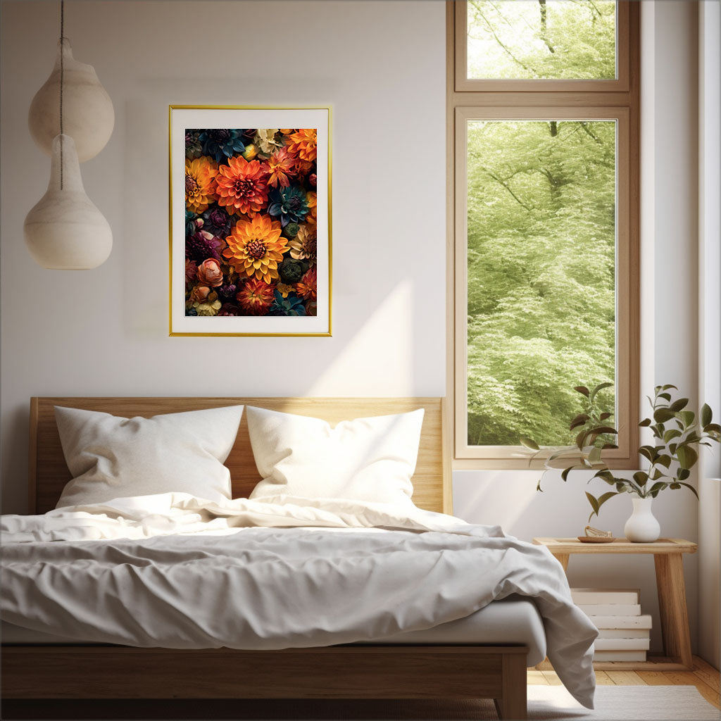 フローラルカレイドスコープのアートポスター寝室配置イメージ