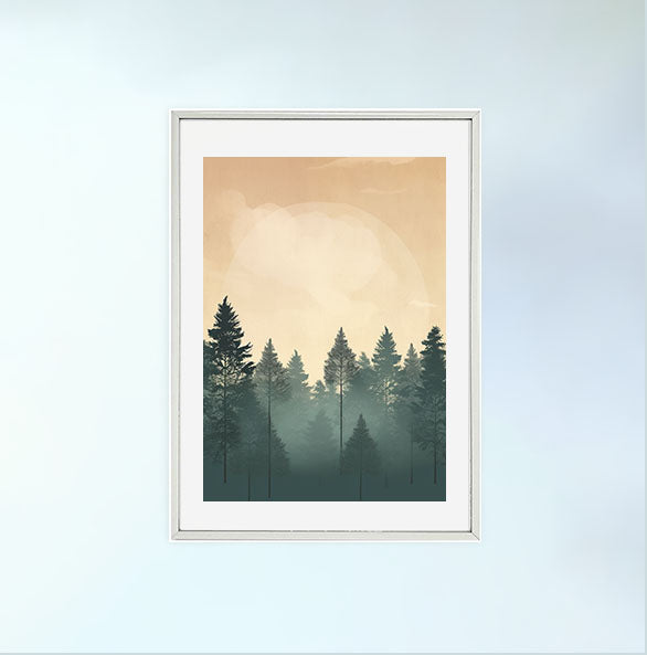 森林の木々のアートポスター銀フレームあり