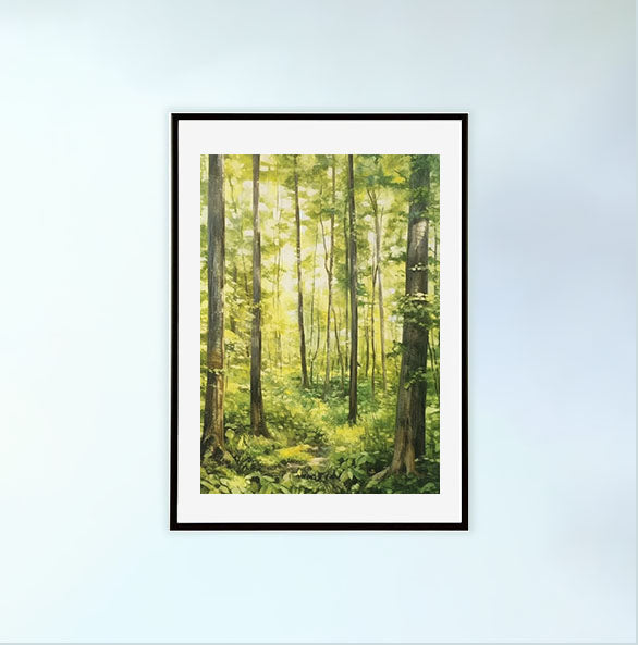 森林の木々のアートポスター黒フレームあり
