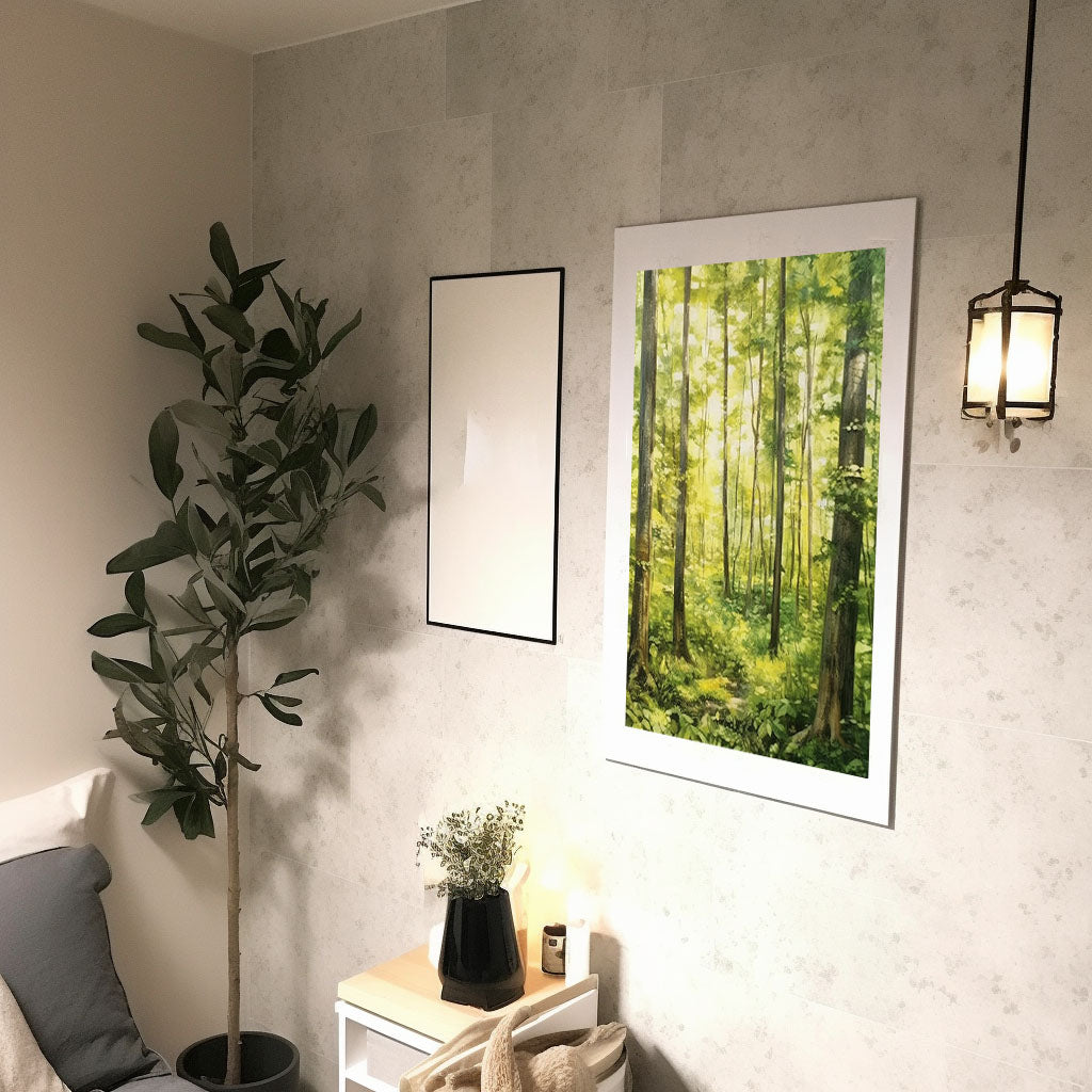 森林の木々のアートポスター廊下配置イメージ