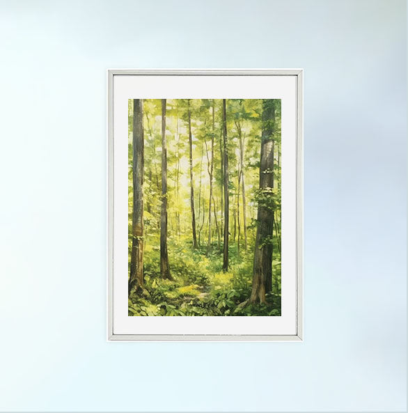森林の木々のアートポスター銀フレームあり