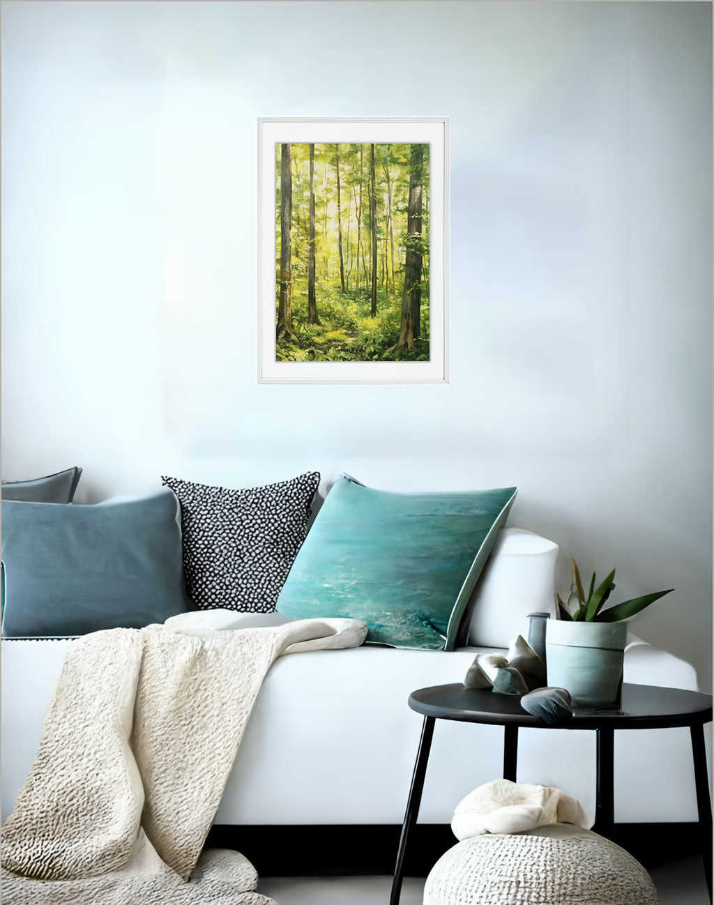 森林の木々のアートポスターソファ配置イメージ