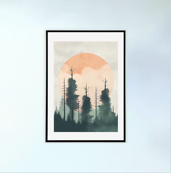 森林の木々のアートポスター黒フレームあり