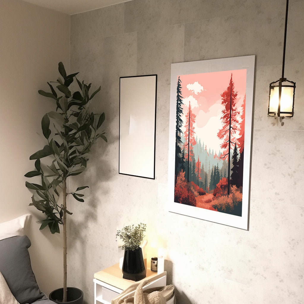 森林の木々のアートポスター廊下配置イメージ