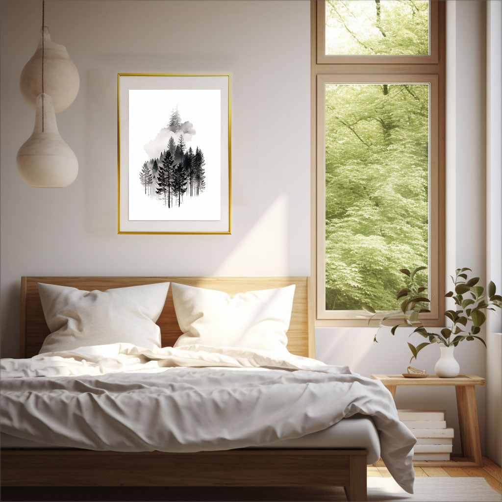 森林の木々のアートポスター寝室配置イメージ