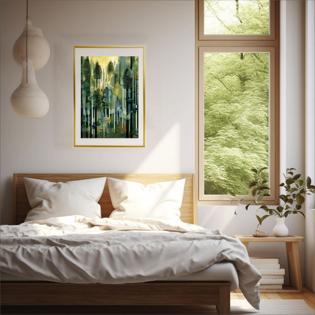 森林の木々のアートポスター寝室配置イメージ