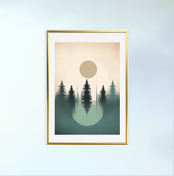 森林の木々のアートポスター金フレームあり