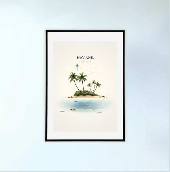 ハワイのビーチのアートポスター黒フレームあり