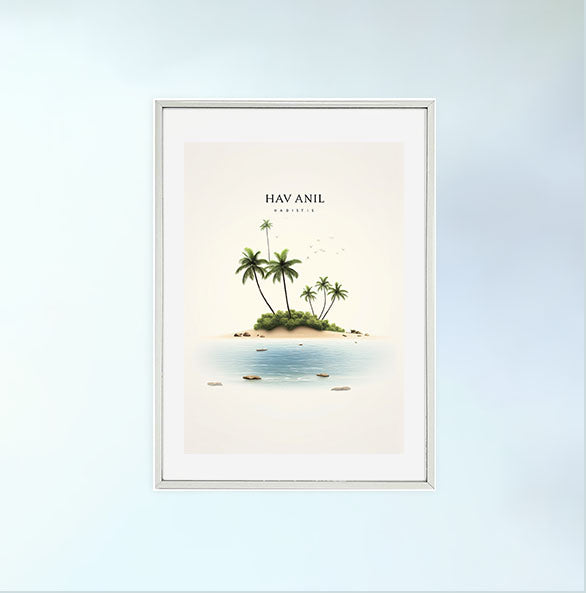 ハワイのビーチのアートポスター銀フレームあり