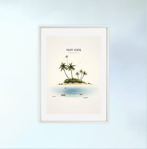 ハワイのビーチのアートポスター白フレームあり