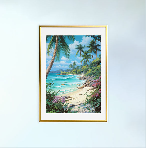 ハワイのアートポスター金フレームあり