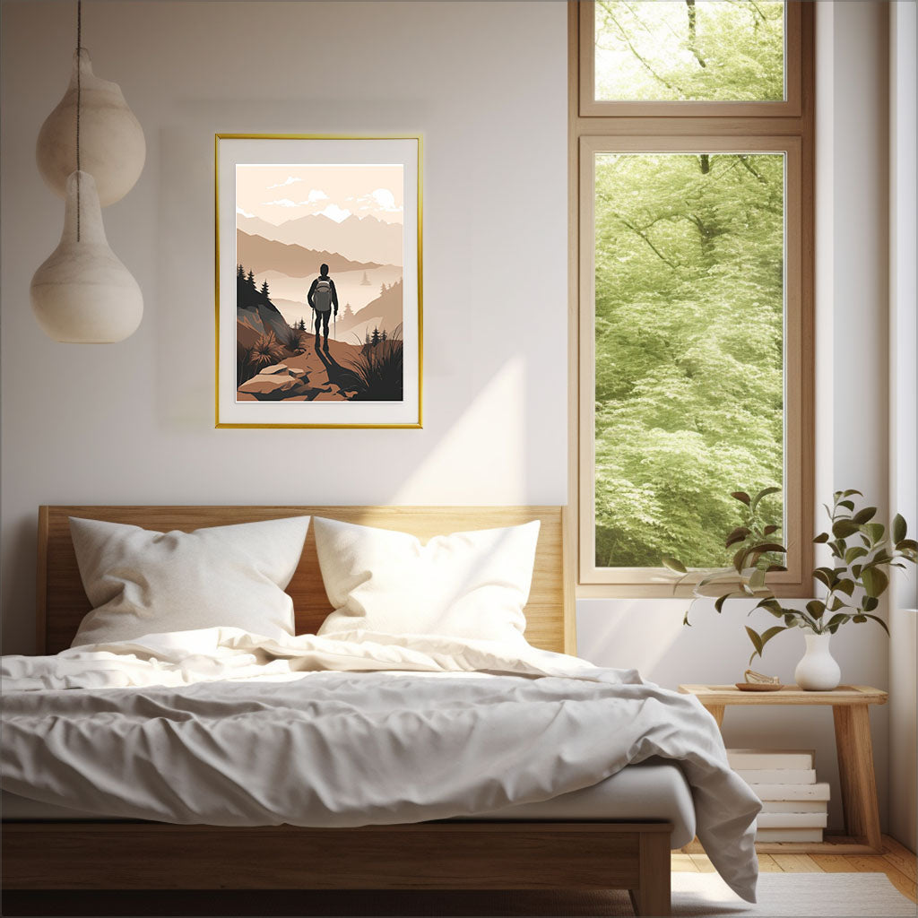 ハイキングの景色のアートポスター寝室配置イメージ