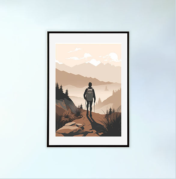 ハイキングの景色のアートポスター黒フレームあり