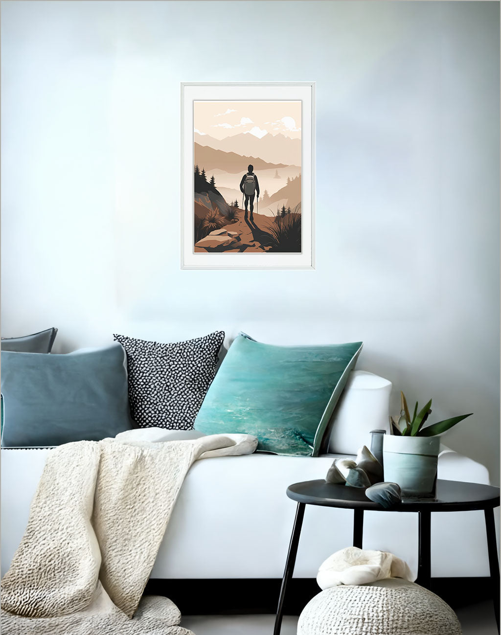 ハイキングの景色のアートポスターソファ配置イメージ