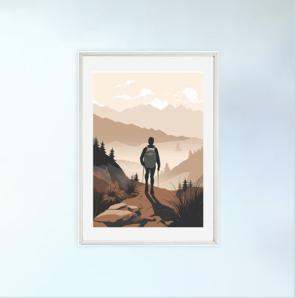 ハイキングの景色のアートポスター白フレームあり