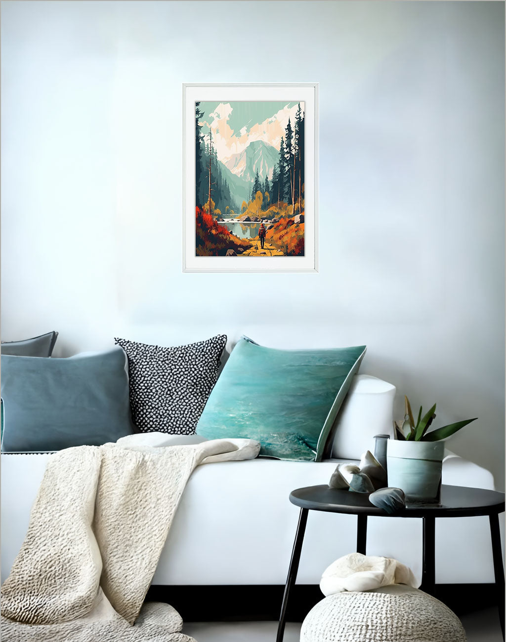 ハイキングの景色のアートポスターソファ配置イメージ