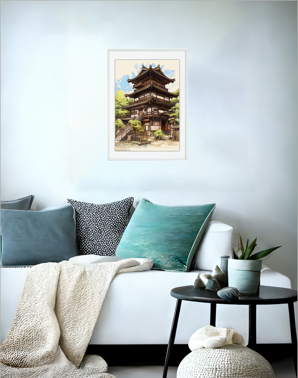 和風の建物のアートポスターソファ配置イメージ