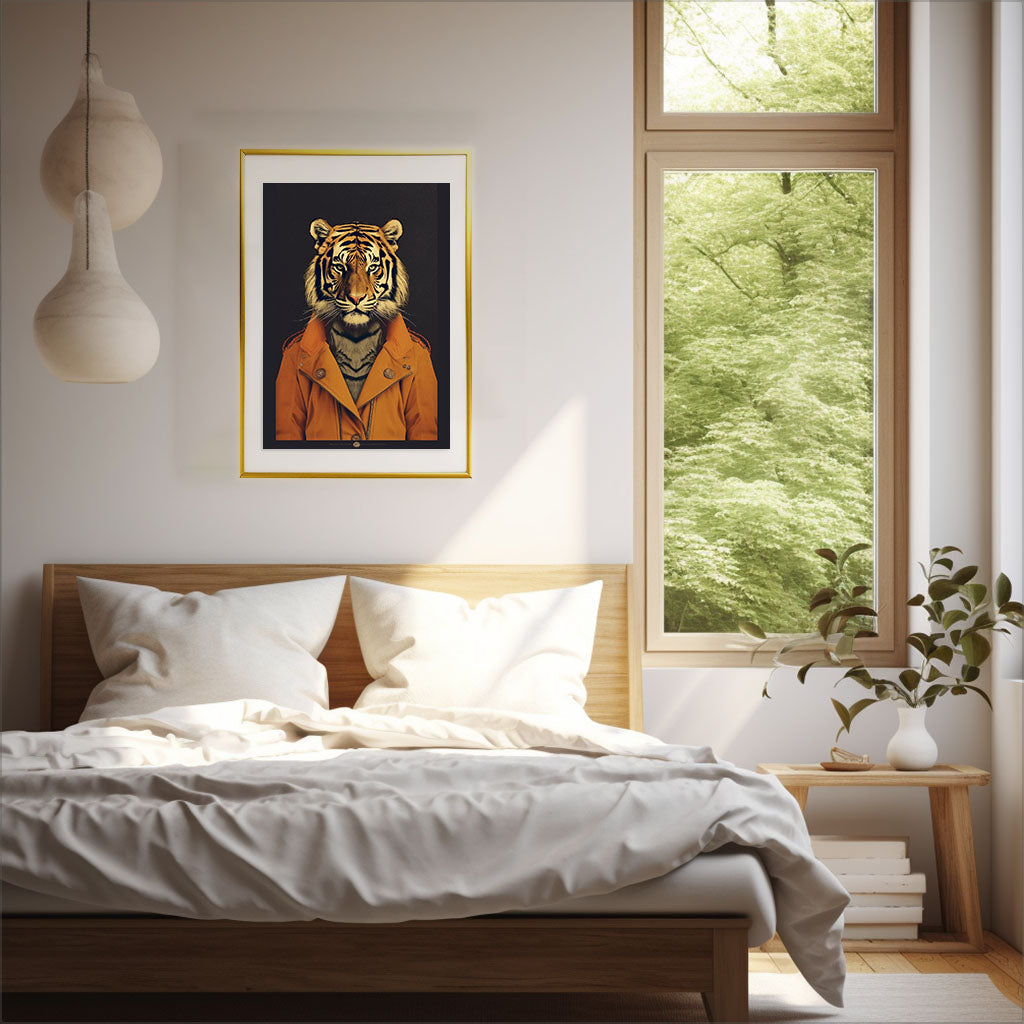 雄大なベンガルタイガーのアートポスター寝室配置イメージ