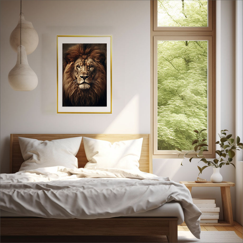 マジェスティックライオンのアートポスター寝室配置イメージ