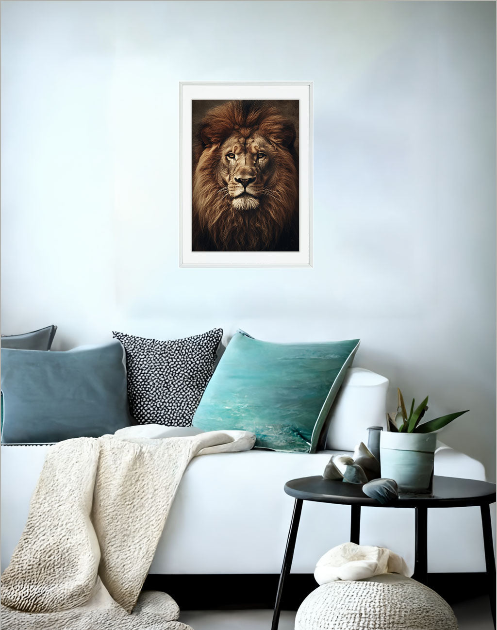 マジェスティックライオンのアートポスターソファ配置イメージ