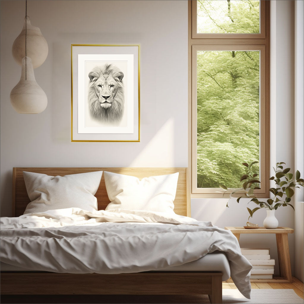 マジェスティックライオンのアートポスター寝室配置イメージ