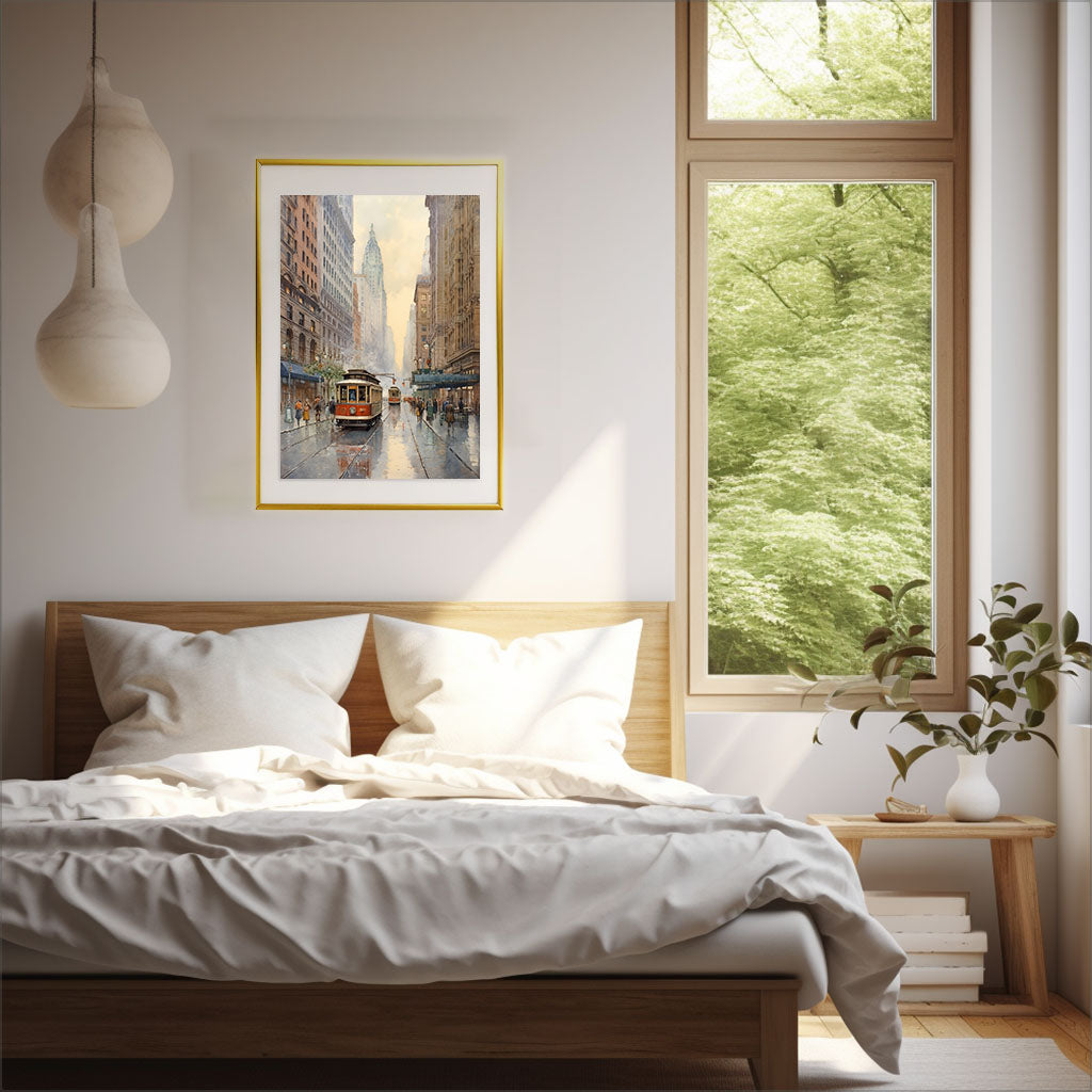 マンハッタンの街並みのアートポスター寝室配置イメージ
