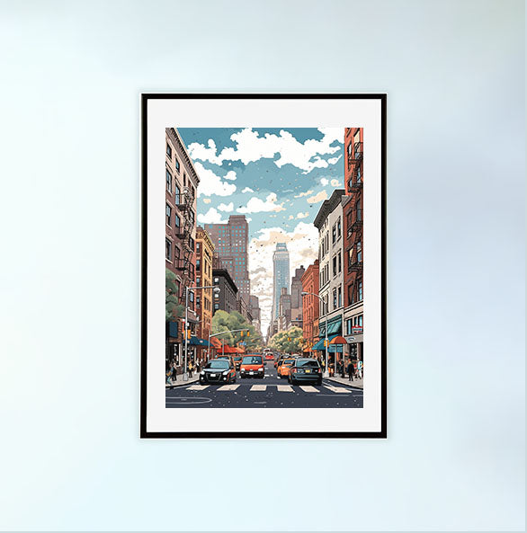マンハッタンの街並みのアートポスター黒フレームあり