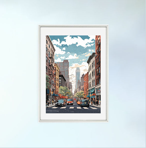 マンハッタンの街並みのアートポスター銀フレームあり
