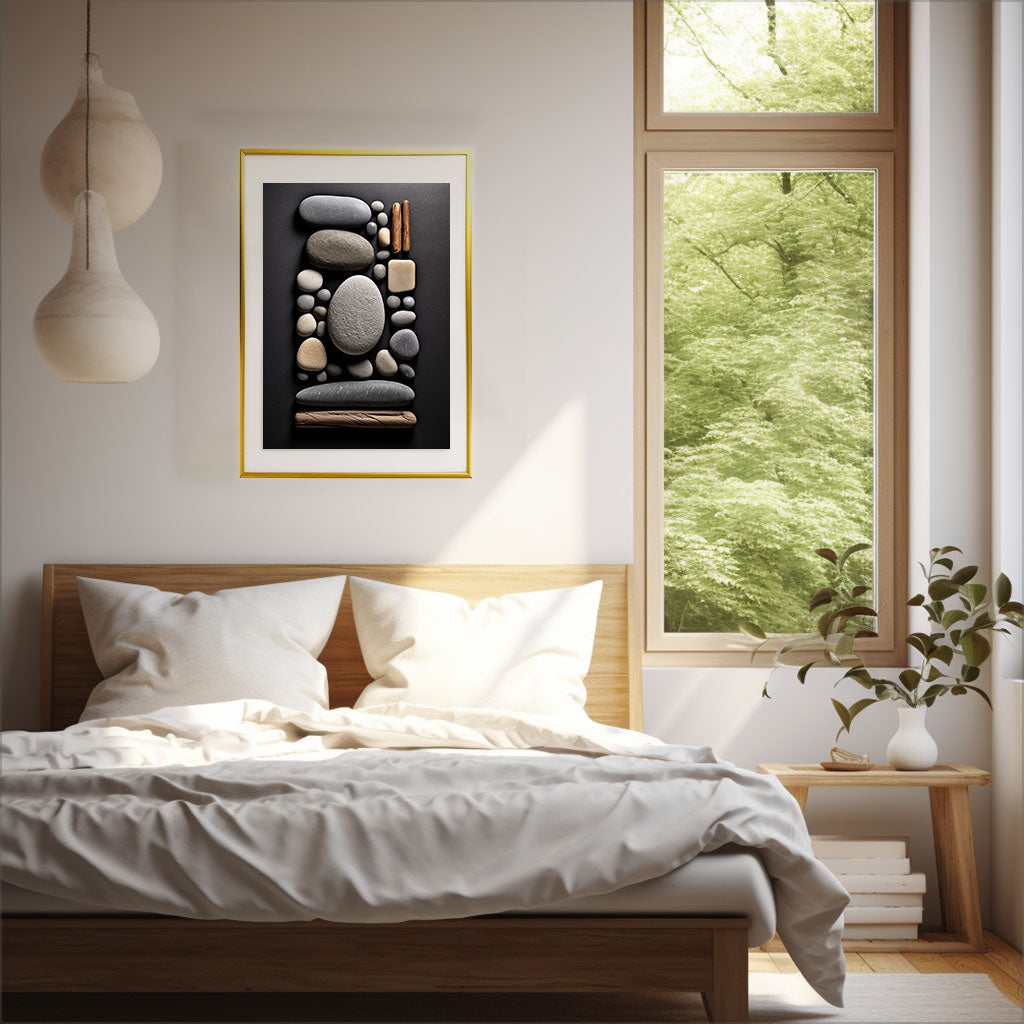 瞑想用禅ストーンズのアートポスター寝室配置イメージ