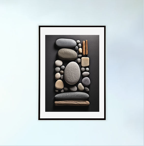 瞑想用禅ストーンズのアートポスター黒フレームあり