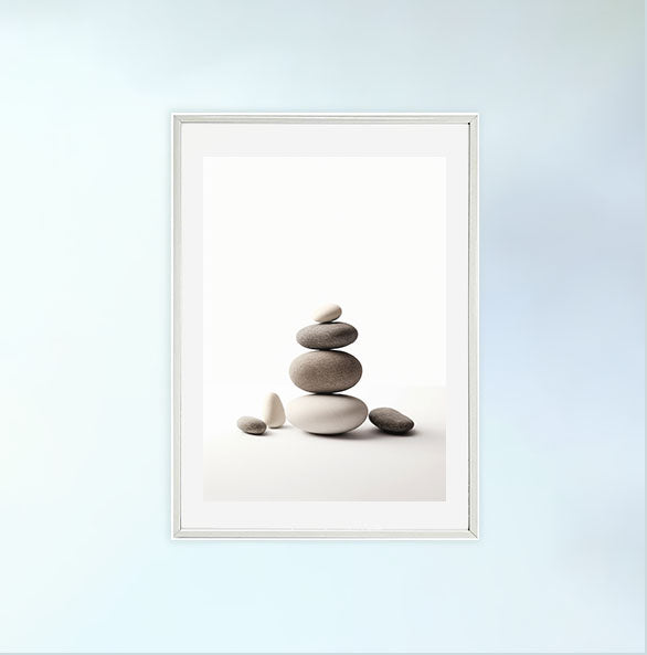 瞑想用禅ストーンズのアートポスター白フレームあり