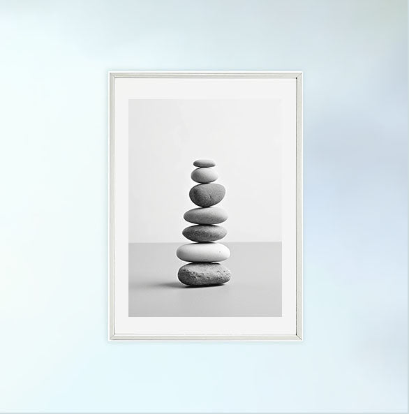 瞑想用禅ストーンズのアートポスター白フレームあり