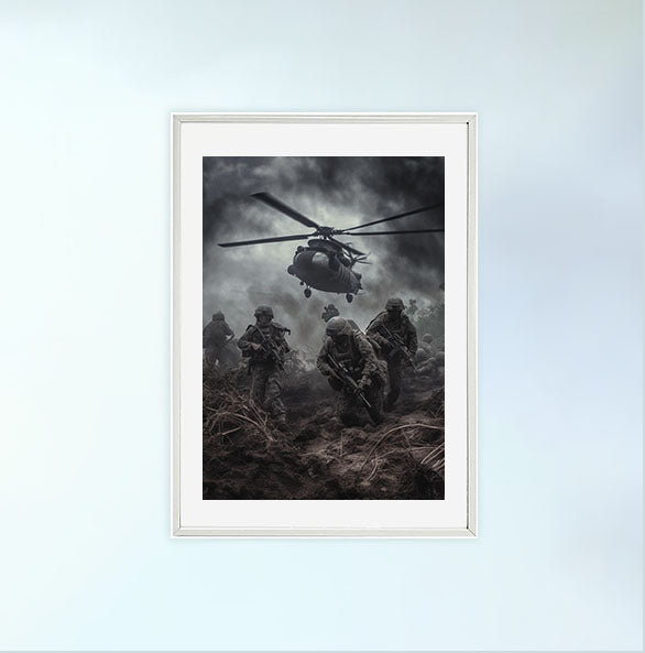軍隊のシーンのアートポスター白フレームあり