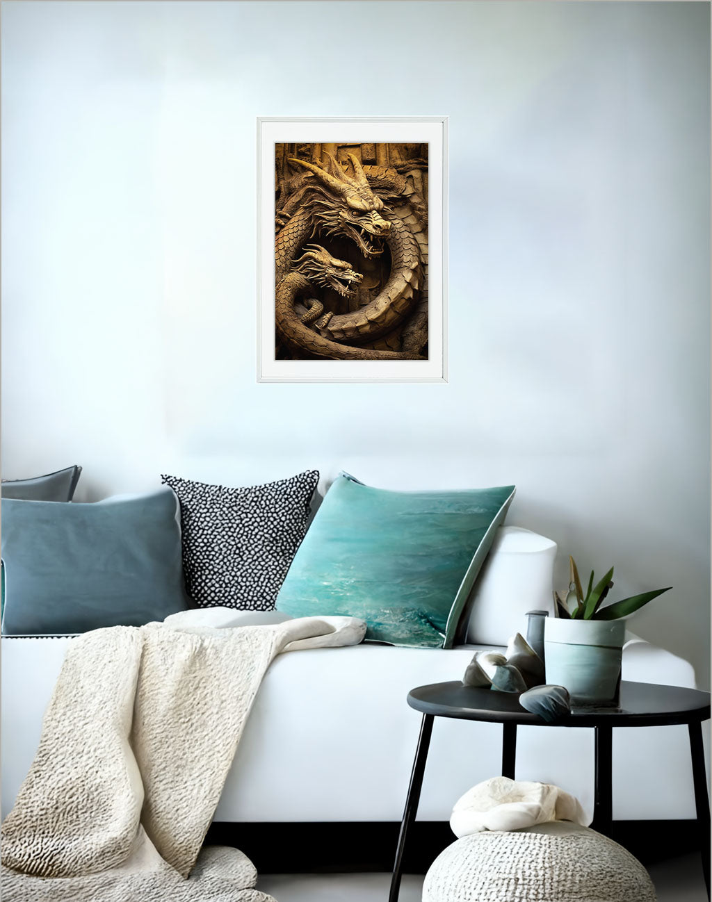 ミスティカルドラゴンのアートポスターソファ配置イメージ