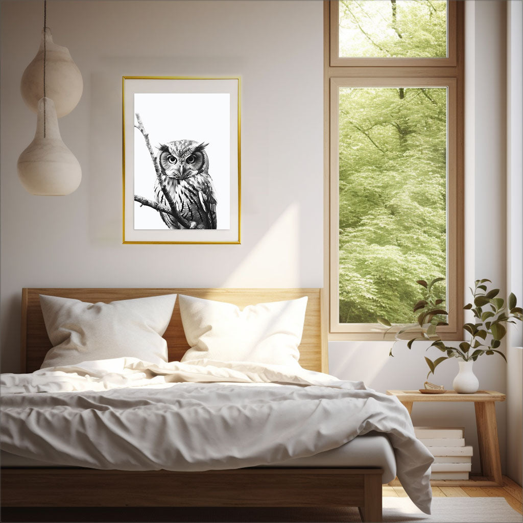 ミステリアスオウルのアートポスター寝室配置イメージ