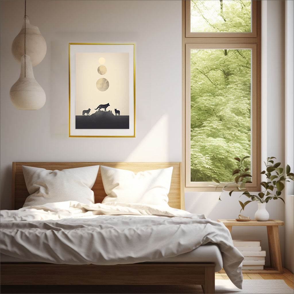 ナイトタイム・ウルフのアートポスター寝室配置イメージ